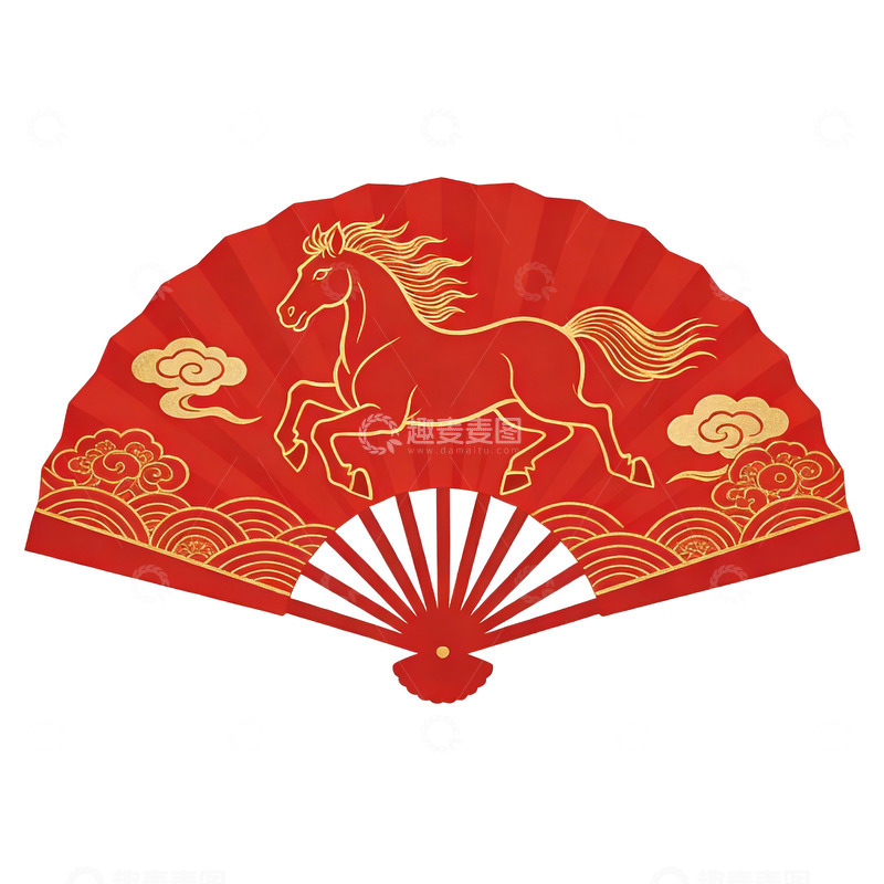 高清大图下载【趣麦麦图】马年红色扇子
