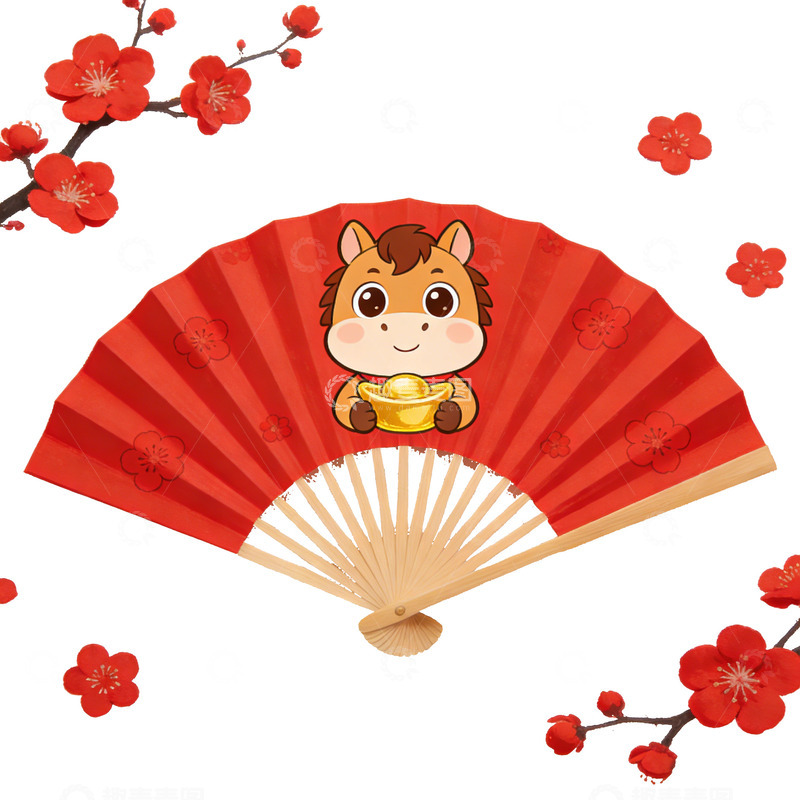 高清大图下载【趣麦麦图】马年红色扇子