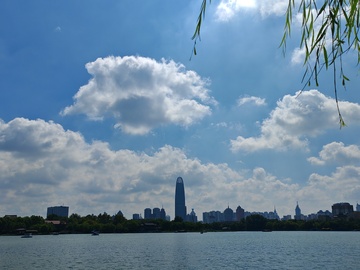 湖畔城市风光摄影图