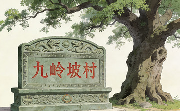 古韵石碑古树风景插画