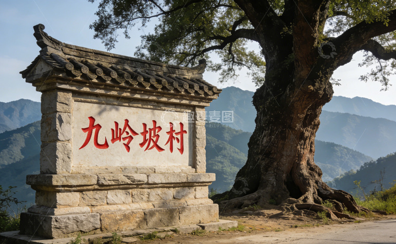 高清大图下载【趣麦麦图】古朴山村石碑风光