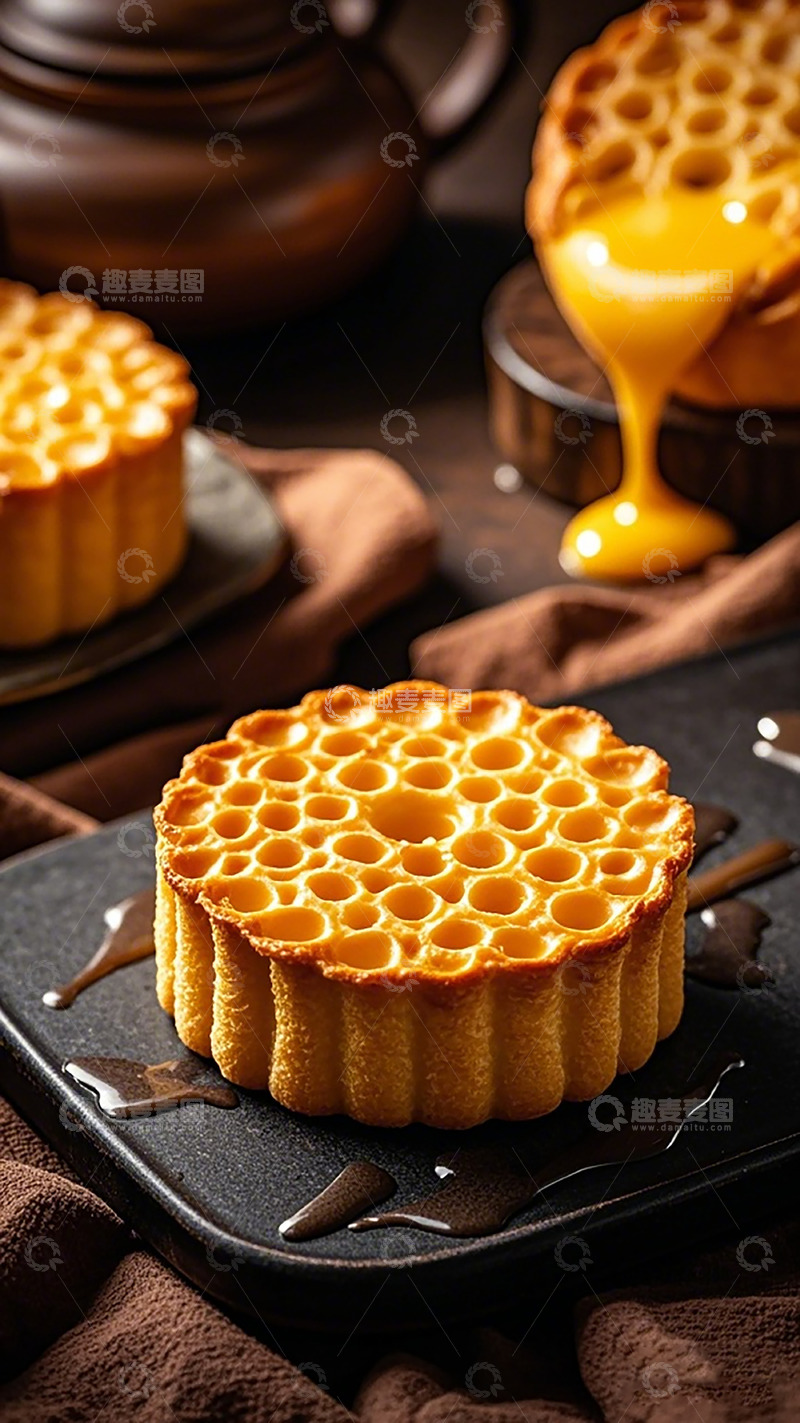高清大图下载【趣麦麦图】金黄蜂巢月饼美食摄影