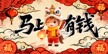 新年喜庆插画马儿送福