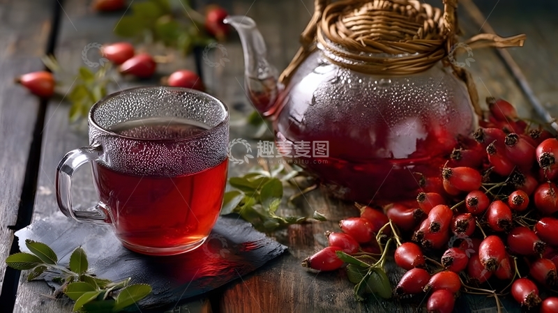 高清大图下载【趣麦麦图】木质桌面红色茶饮静物摄影