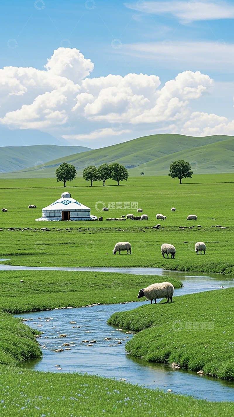 高清大图下载【趣麦麦图】草原牧歌田园风光风景画