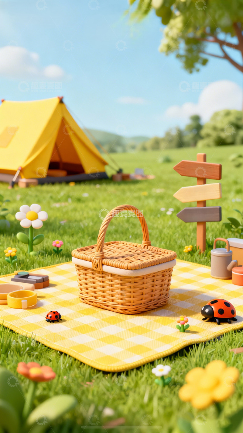 高清大图下载【趣麦麦图】野餐风光田园风光场景设计素材