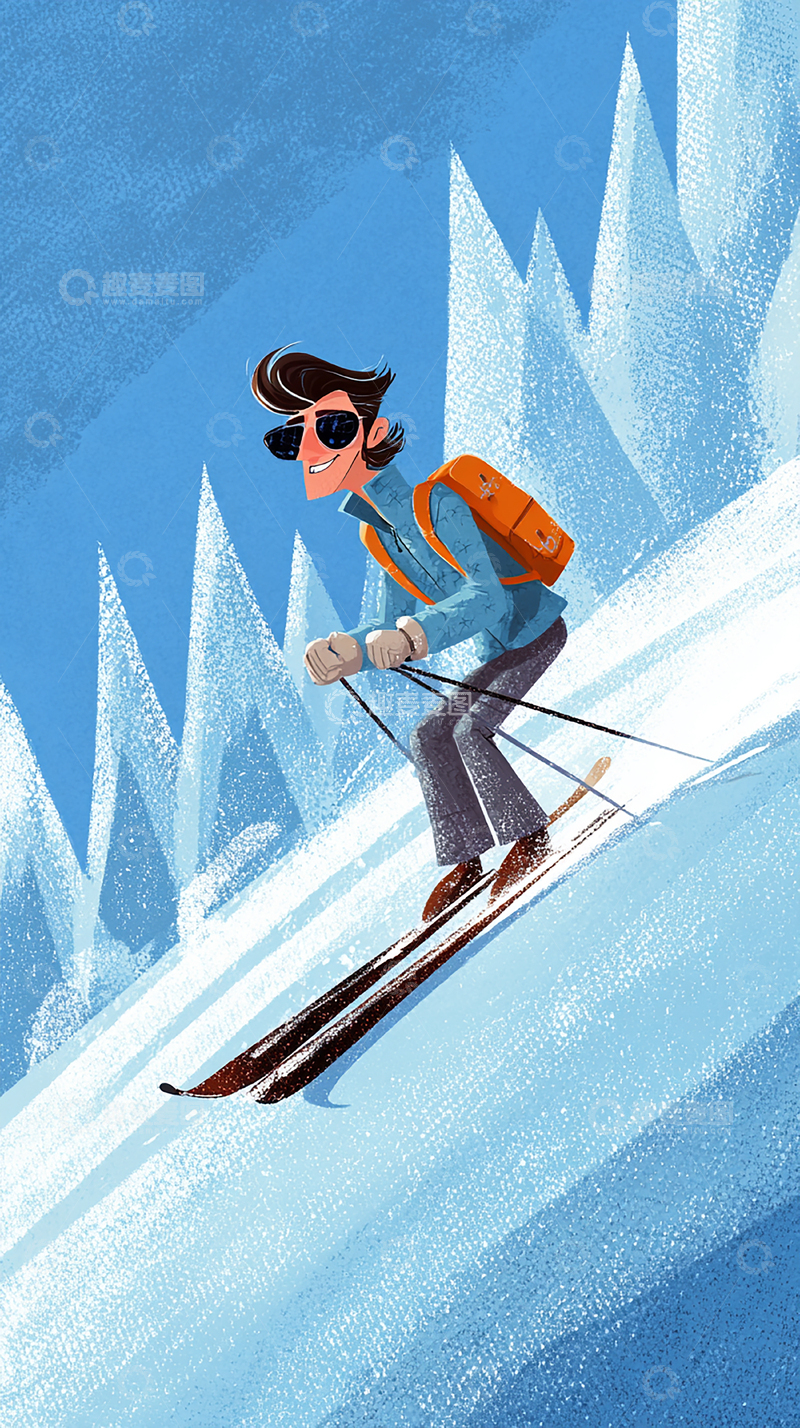高清大图下载【趣麦麦图】快乐滑雪运动员