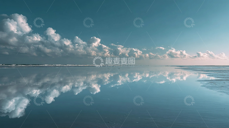 高清大图下载【趣麦麦图】海边倒影云天