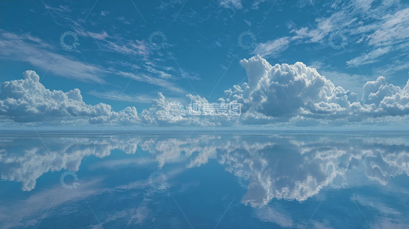 高清大图下载【趣麦麦图】蓝天白云倒影水面