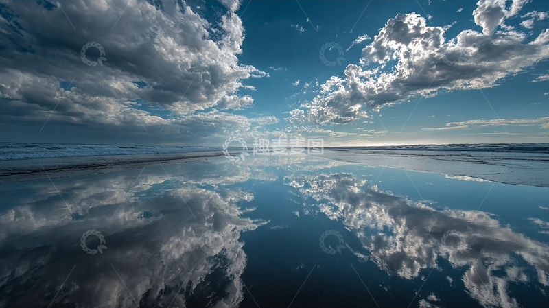 高清大图下载【趣麦麦图】海边天空倒影