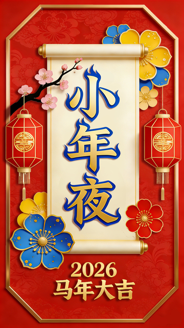 小年夜喜庆卷轴海报设计