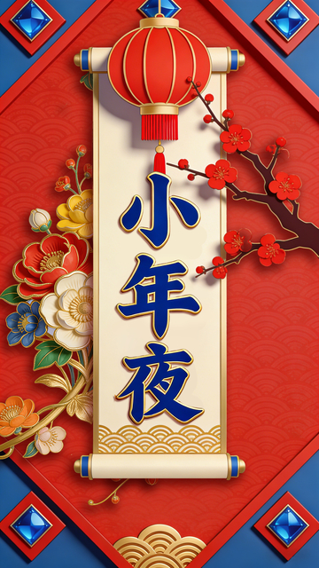 喜庆小年夜灯笼梅花装饰画