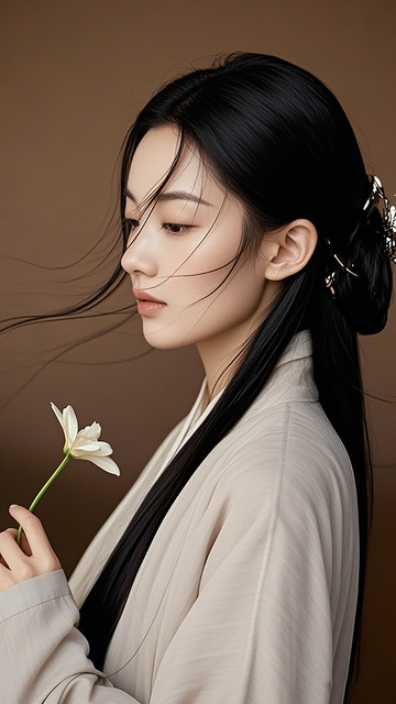 古风女子手持白花香槟摄影