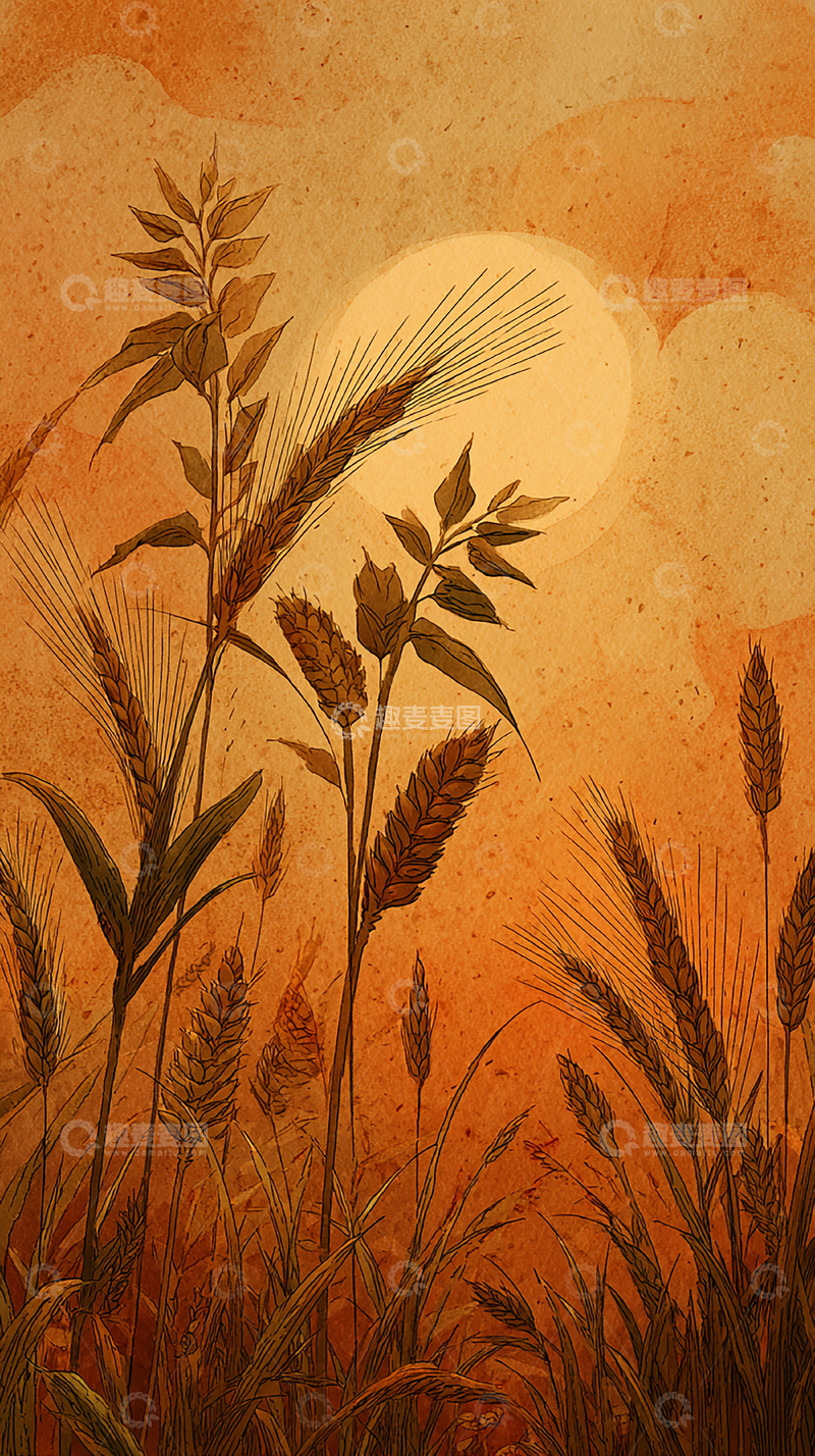高清大图下载【趣麦麦图】秋日麦田夕阳景