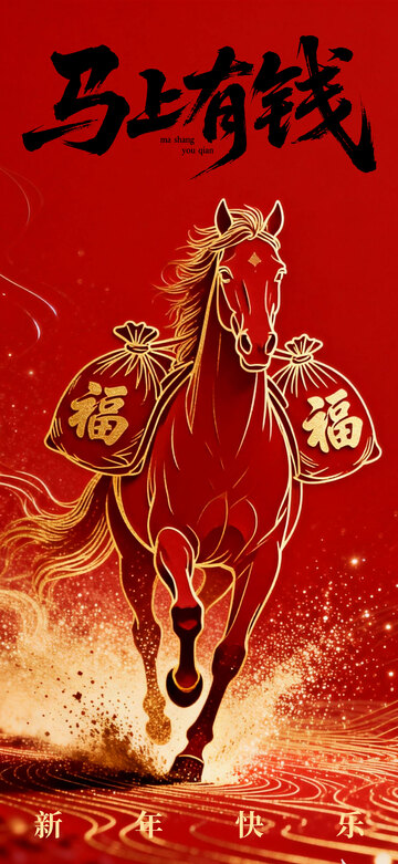 红色喜庆马年 祝福海报设计素材