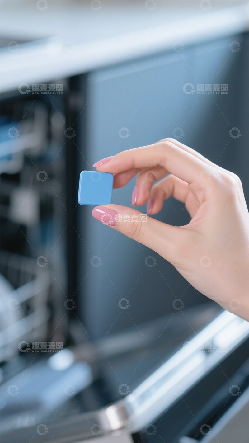 高清大图下载【趣麦麦图】手持蓝色洗碗清洁