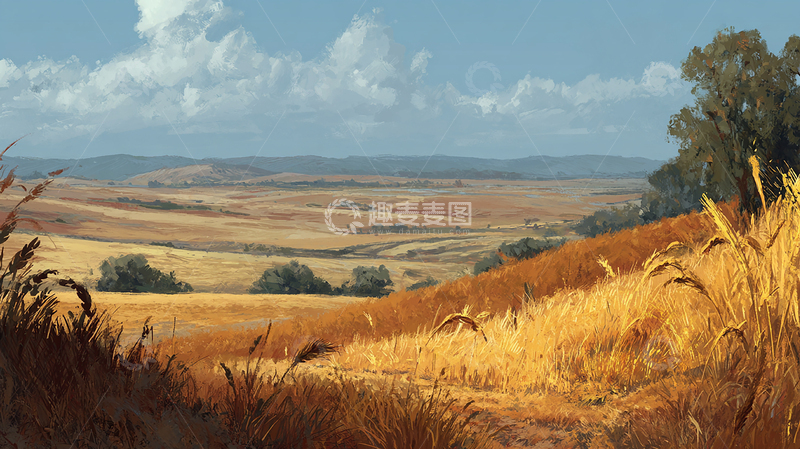 高清大图下载【趣麦麦图】秋日金色麦田景象