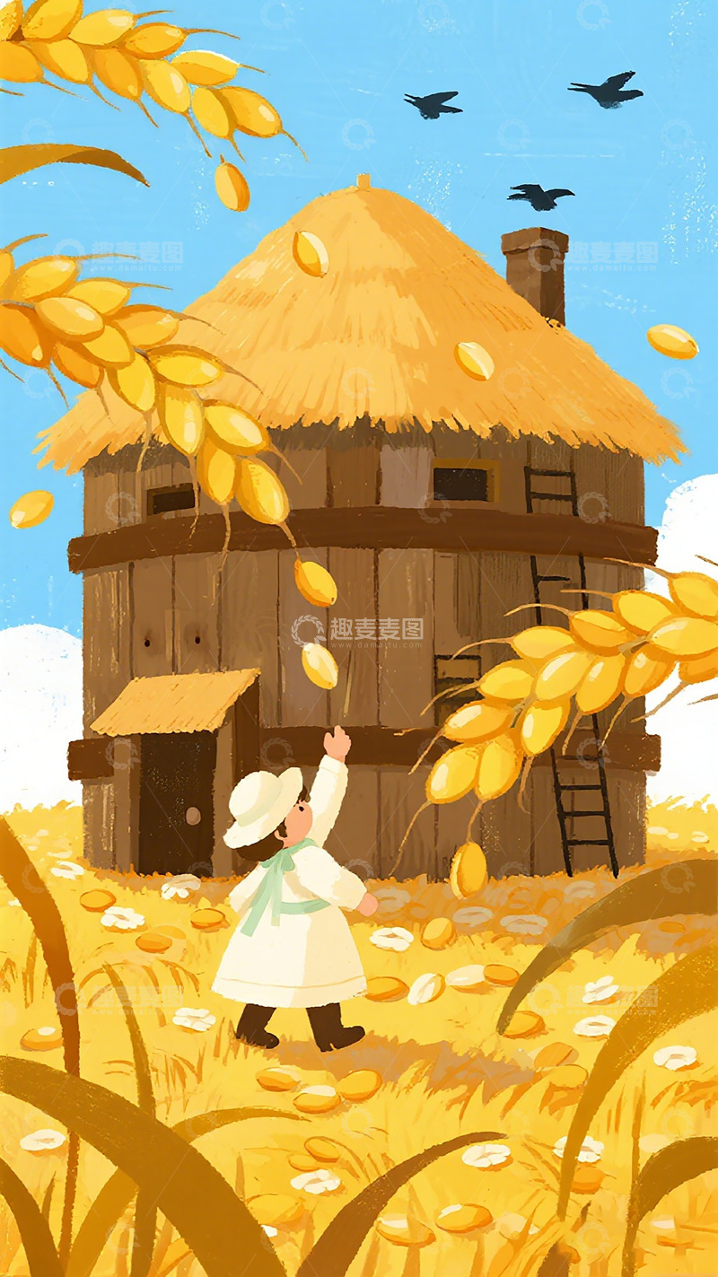 高清大图下载【趣麦麦图】秋日田园童趣插画