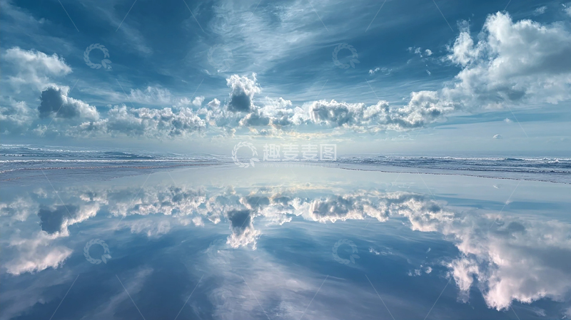 高清大图下载【趣麦麦图】海天一线天空倒影