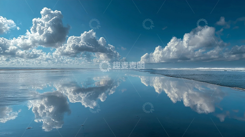 高清大图下载【趣麦麦图】海边天空云彩倒影