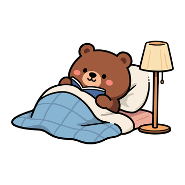 卡通熊夜晚阅读插画