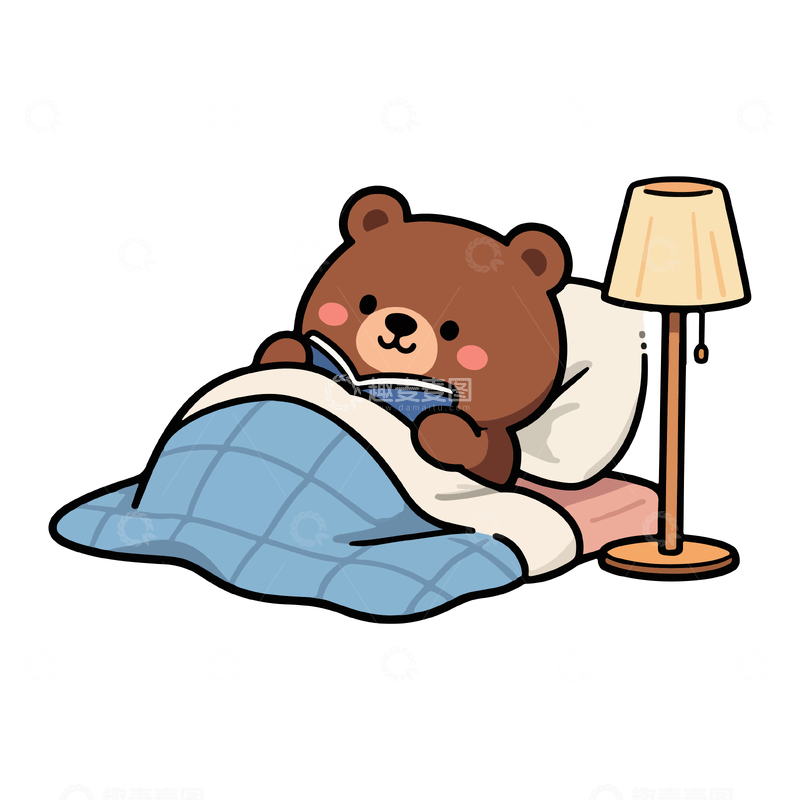 源文件下载【趣麦麦图】卡通熊夜晚阅读插画
