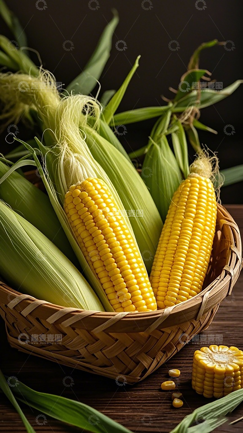 高清大图下载【趣麦麦图】篮子里的新鲜玉米