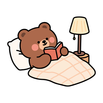 卡通熊睡前读书温馨场景
