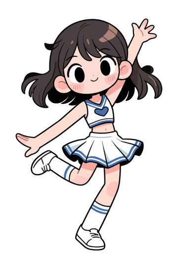 卡通少女啦啦队服装跳跃插画