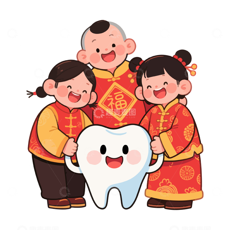 源文件下载【趣麦麦图】卡通新年家庭牙齿健康宣传图