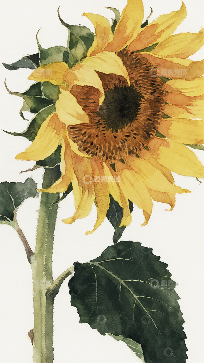 高清大图下载【趣麦麦图】水彩向日葵绘画作品