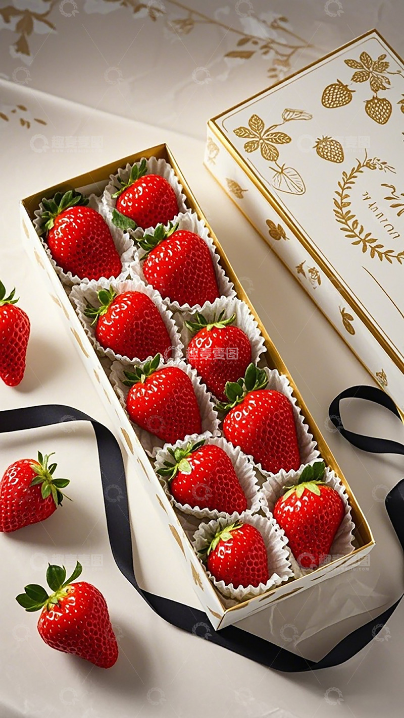 高清大图下载【趣麦麦图】精美草莓礼盒特写摄影