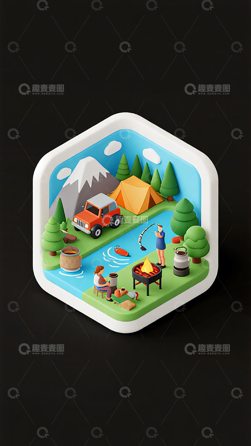 高清大图下载【趣麦麦图】露营场景卡通插画