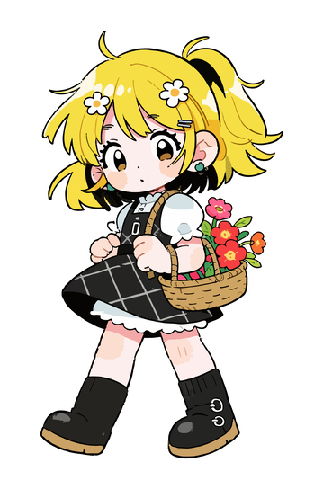 卡通少女提花篮插画素材