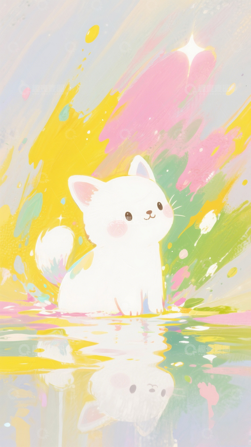 高清大图下载【趣麦麦图】可爱白猫水彩画