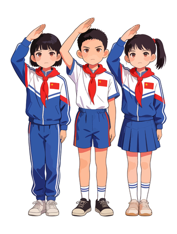 卡通学生敬礼校服插画