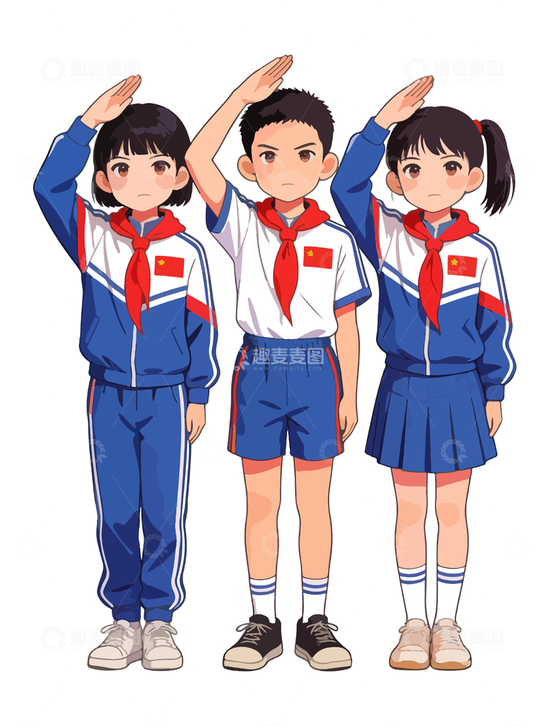 源文件下载【趣麦麦图】-卡通学生敬礼校服插画