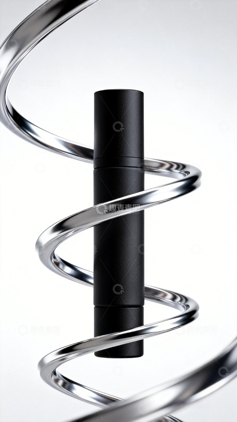 高清大图下载【趣麦麦图】现代艺术感黑色圆柱与金属螺旋