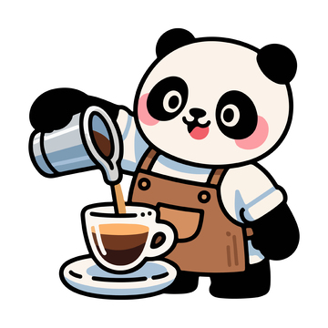 卡通熊猫倒咖啡