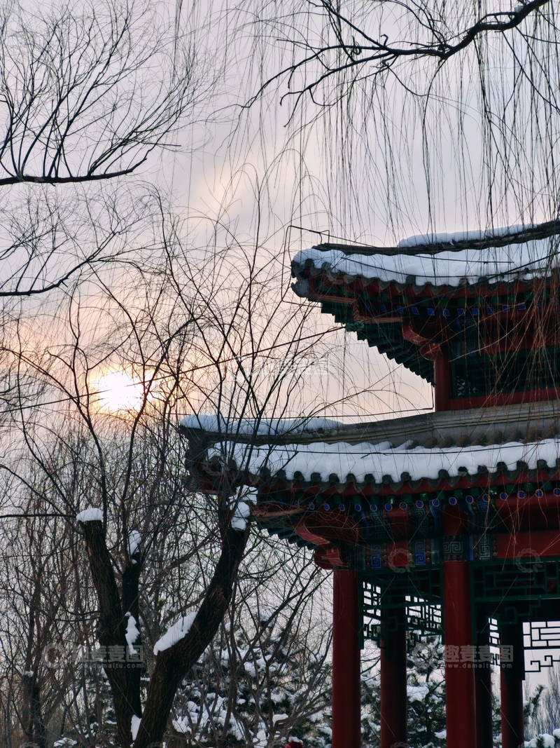 高清大图下载【趣麦麦图】冬日雪景亭台落日