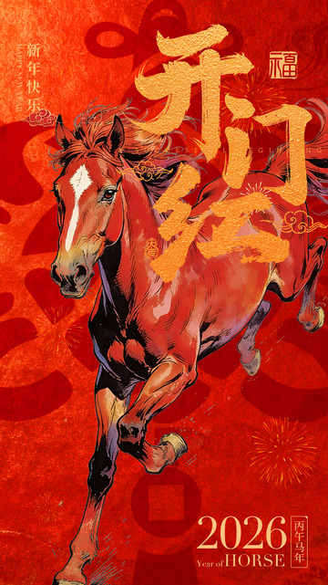 红色背景马年新春喜庆海报设计素材