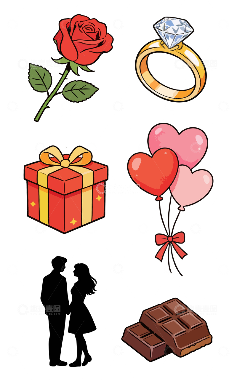 源文件下载【趣麦麦图】浪漫情人节礼品插画集