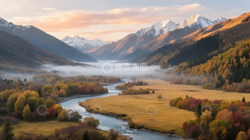 高清大图下载【趣麦麦图】秋日山谷河流风光摄影