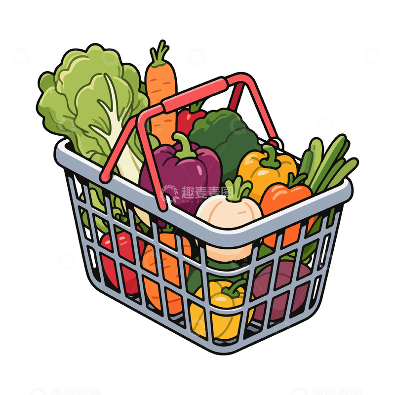 源文件下载【趣麦麦图】卡通蔬菜购物篮设计元素