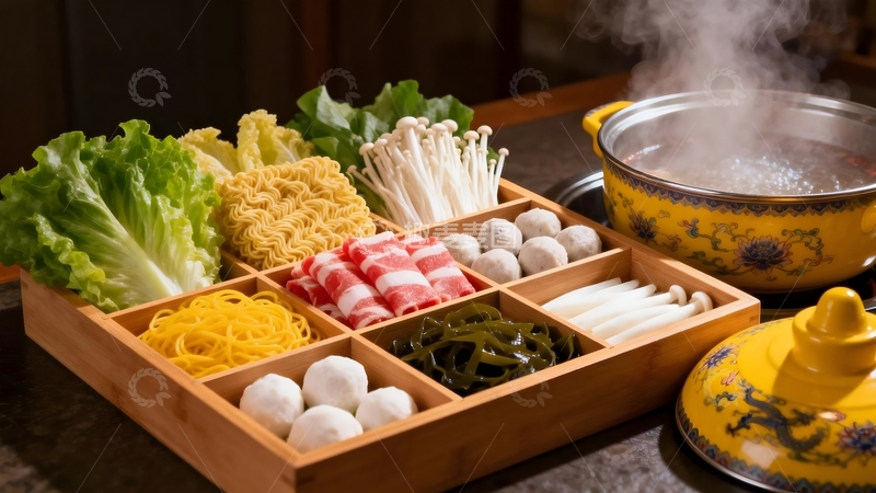 高清大图下载【趣麦麦图】中式火锅食材拼盘
