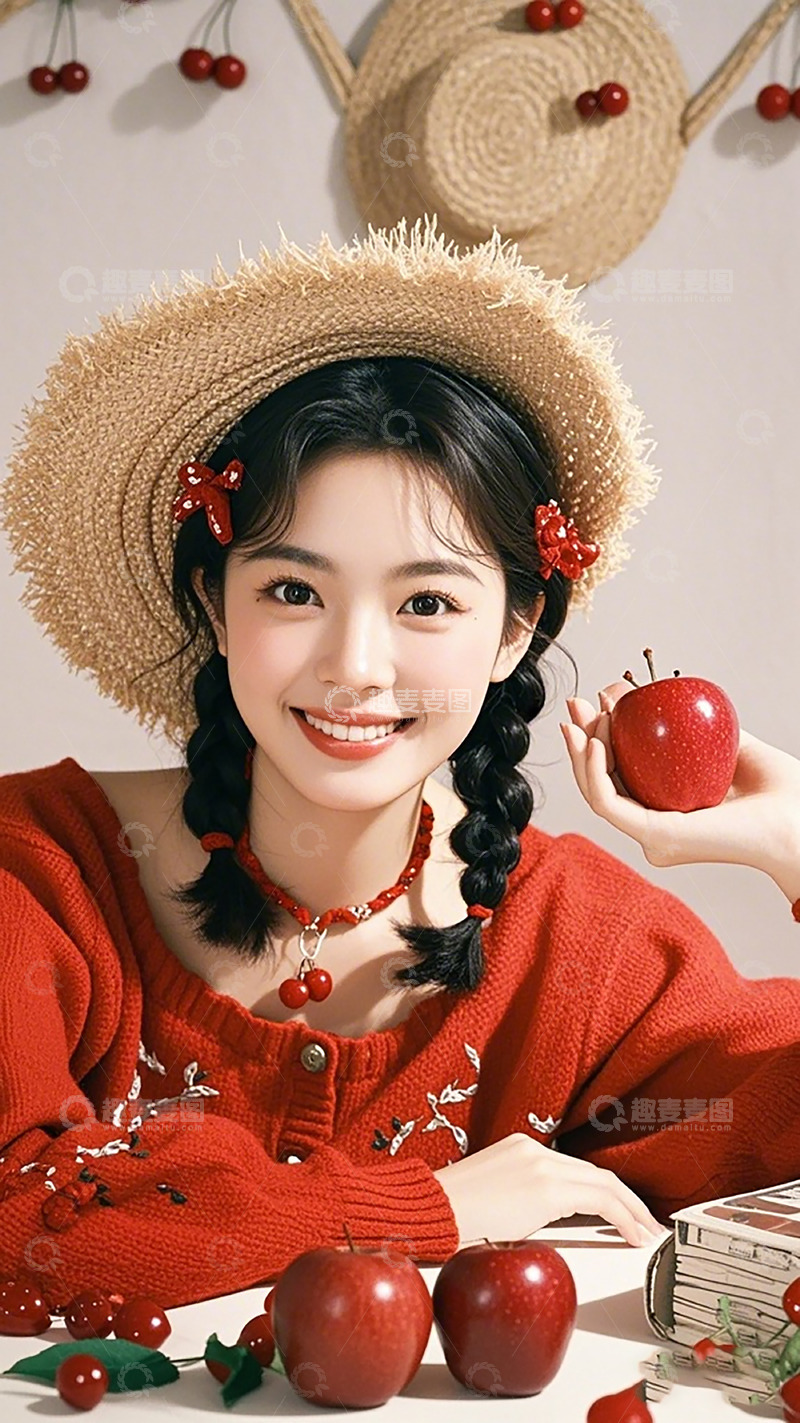 高清大图下载【趣麦麦图】夏日田园风少女苹果写真