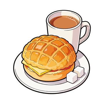 手绘面包咖啡下午茶插画