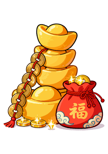 卡通金色金元宝福袋祝福图案