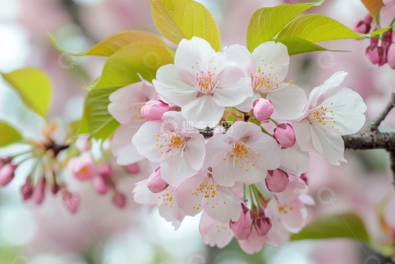 高清大图下载【趣麦麦图】盛开的白粉色桃花花枝