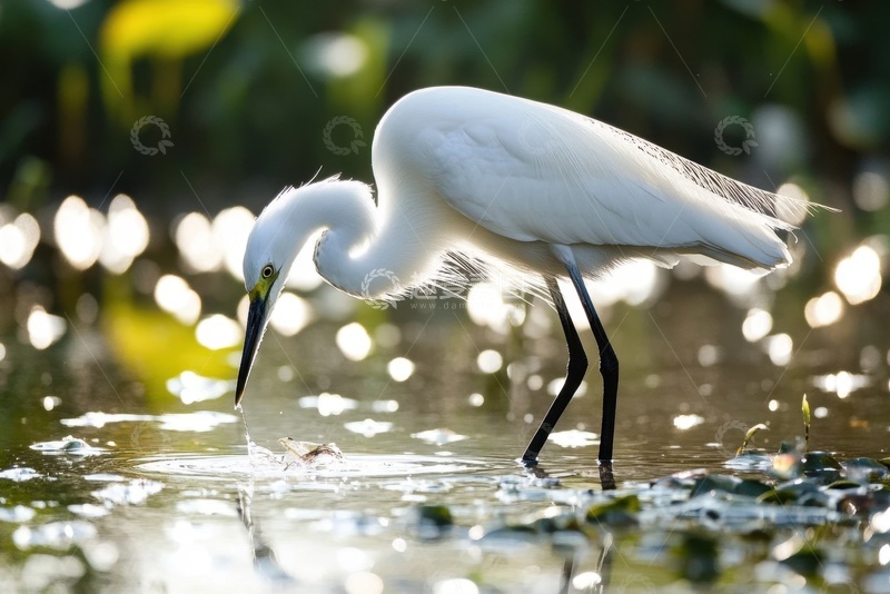 高清大图下载【趣麦麦图】湖泊里吃鱼的一只白鹭